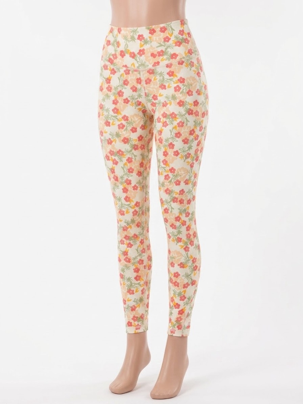 adidas Floral High-Waist Leggings in Cream, Coral and Green